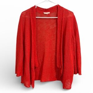 Eileen Fisher Linen Cotton Vibrant Orange Open Cardigan Fall Cozy PETITE LARGE